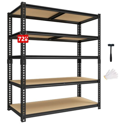 72" H Heavy Duty Garage Shelving, 2400LBS Capacity 5-Tier Storage Shelves,Adjustable Industrial Metal Garage Shelves for Basement Pantry Kitchen Warehouse, 16" D x 36" Wx72 H,Black - size: 16"D x 35.5"W x 72"H(Metal Board)