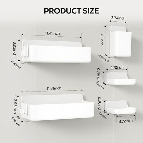 Nieifi Adhesive Shower Shelves, White, 5 Pieces - color: White, size: 5 pieces