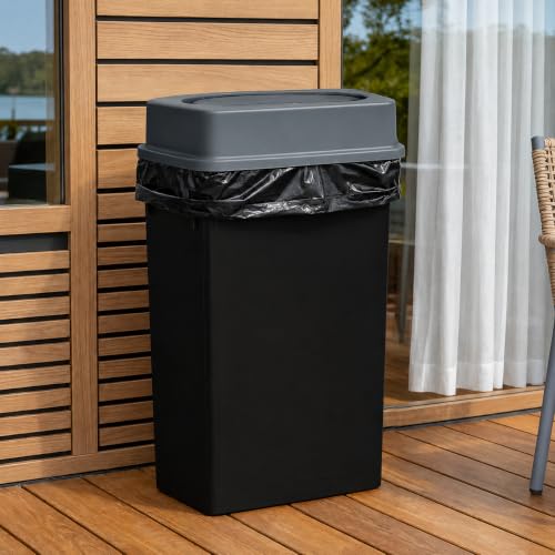 PLASTIC PRINCE 23 Gallon Slim Trash Can with Swing Lid Commercial Rectangular Garbage Can with Drop Shot Lid Waste Bin with Double Flip Top for Restaurant Home Kitchen Office, Black/Gray - style: Black Trash Can with Gray Swing Lid