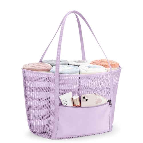 KALIDI Upgrade Version Beach Mesh Tote Bag MAX 27L Large capacity,Shoulder Bag Nylon Hobo Women Casual Foldable Beach Picnic - color: Violet