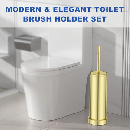 304 Stainless Steel Toilet Brush and Holder Set, Toilet Bowl Brush and Holder, Heavy Duty with Long Handle, Removable Inner Bowl and Splash Protection for Bathroom - color: Light Gold