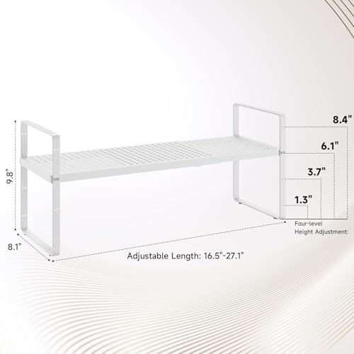 16.5~27.1" Expandable Shelf with Hole，1Pack 8.1" Wide Stackable Cabinet Shelves，White - color: White, size: 1Pcs // 8''W-K