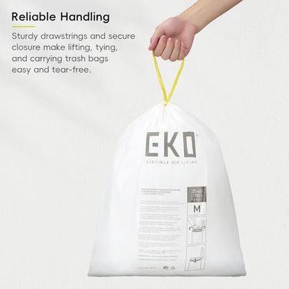 EKO 10.6 Gallon / 35–40 Liter Drawstring Trash Bags, 110 Count Heavy-Duty Tall Kitchen Garbage Can Liners, Extra-Strong Leak-Resistant, Unscented, White, Code M - size: 110 Count (Pack of 1), style: 10.6 Gallon Bags/Code M