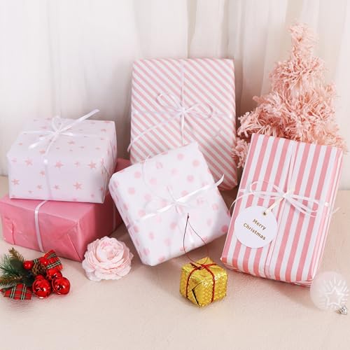 BEISHIDA 100 Sheets Pink White Tissue Paper Bulk for Gift Wrapping Gift Bag - color: 5dpinks100