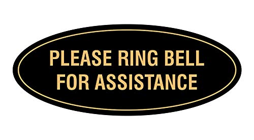 Signs ByLITA Oval Please Ring Bell for Assistance Sign (Black/Gold) - Small - color: Black Gold, size: 2 x 5" - Small (1 Pack)