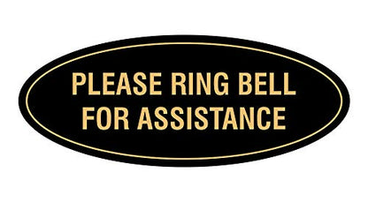 Signs ByLITA Oval Please Ring Bell for Assistance Sign (Black/Gold) - Small - color: Black Gold, size: 2 x 5" - Small (1 Pack)
