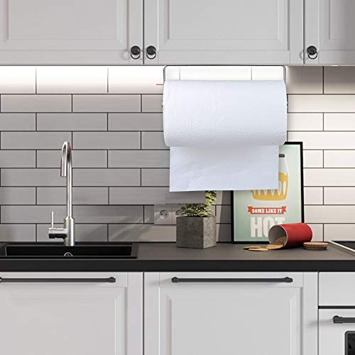 PHUNAYA Under Cabinet Paper Towel Holder Wall Mount for Home Kitchen,Stainless Steel for Large Rolls-Chrome - color: Chrome