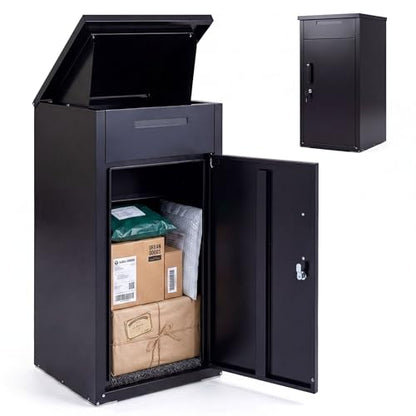 COSTWAY Large Outdoor Package Delivery Box Galvanized Steel Mailbox - size: 17.5" x 17.5" x 34"