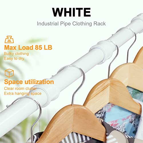 White Industrial Pipe Clothing Rack, 30 Inch Pipe Clothes Rack, Wall Mounted Detachable Garment Bar, Heavy Duty Iron Hanging Rod for Closet Storage - color: White