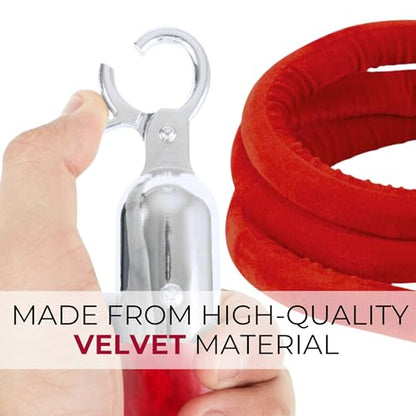 5 Ft Red Velvet Rope - 4 PCS Red Carpet Velvet Rope for Parties Crowd Ceremonies Hanging Stanchion for Queue Line Safe Control - color: Red + Silver