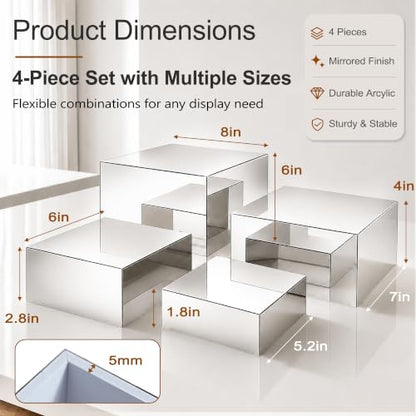 4Pcs Acrylic Risers Display Stands, Food Risers for Buffet Table, Silver - color: Silver