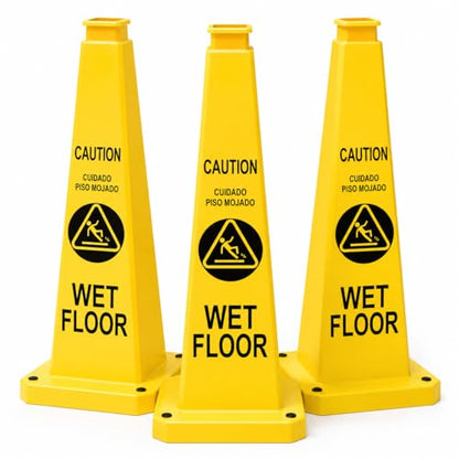 BESEA Wet Floor Sign 3 Pack, 36 Inch Heavy Duty Weighted Caution Cones - color: Yellow, size: 36INCH With Caution Sign