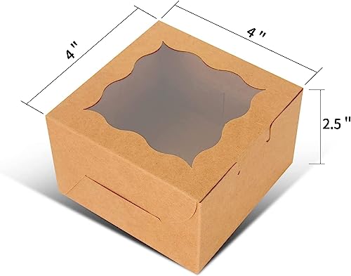 KPOSIYA 120pcs Small Cookie Boxes with Window, 4x4x2.5 Brown Bakery Box - color: Brown, size: 120