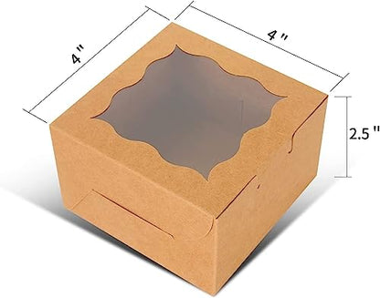 KPOSIYA 120pcs Small Cookie Boxes with Window, 4x4x2.5 Brown Bakery Box - color: Brown, size: 120