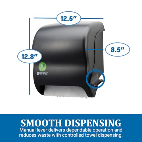 San Jamar Ecologic Element Recycled Plastic Lever Paper Towel Dispenser, Manual Towel Dispenser, Wall Mounted Dispenser with Zero Waste for Home and Business, 8 Inch Rolls, Black