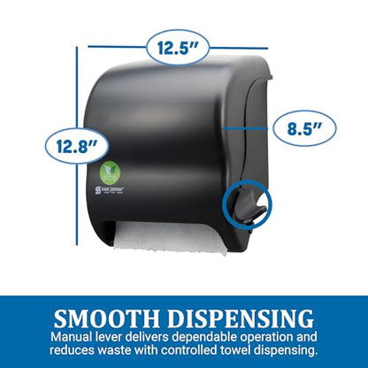 San Jamar Ecologic Element Recycled Plastic Lever Paper Towel Dispenser, Manual Towel Dispenser, Wall Mounted Dispenser with Zero Waste for Home and Business, 8 Inch Rolls, Black