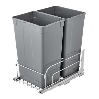 VEVOR Pull-Out Trash Can, 50 QT x2 Double Under Mount Kitchen Waste Container, Heavy Duty Garbage Recycling Bin with Door Kit and Soft Close Slide, for Kitchen Cabinet, Sink, Under Counter (Grey) - size: 100 QT (50 QT x 2), style: With Soft Close