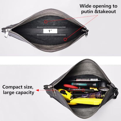 Leather Tool Bag Zipper Pouch, Premium Tool Pouch with Zipper, Utility Multipurpose Storage Organizer Tool Pouches with Carabiner Metal Zipper for Tools, Stationary, Pencil Pouch - size: 3 packs Combo mixed size
