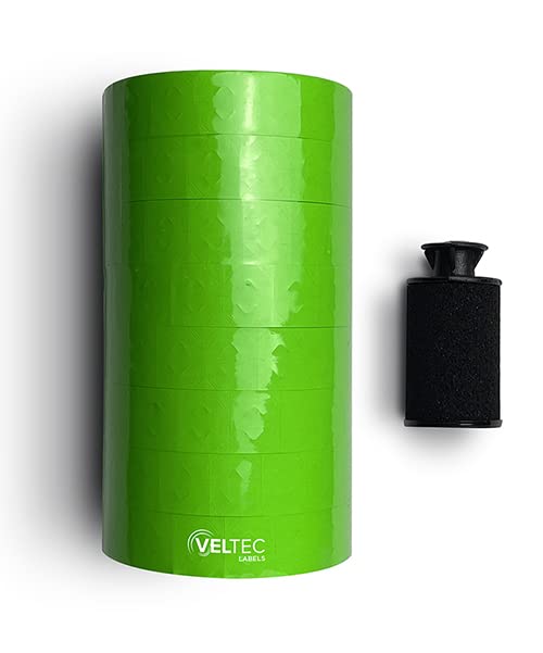 Veltec Pricing Labels for Monarch 1136 Labeler, 8 Rolls, 14,000 Two Line Labels, Ink Roller Included (Green) - color: Green