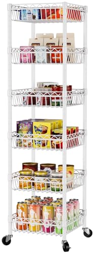 SINGAYE 6 Tier Shelf Wire Shelving Adjustable Storage Shelves Basket Rack - color: White, size: 6-Tier[13.5"Dx13.5"Wx63"H]