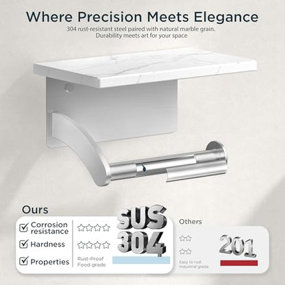 FORIOUS Toilet Paper Holder with Shelf, Natural Marble, Commercial - color: Brushed Nickel, size: Single Roll