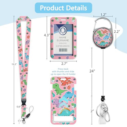 Gctriki Dinosaur Lanyards for ID Badges, Badge Holder Retractable Clip - color: Cartoon Dinosaur