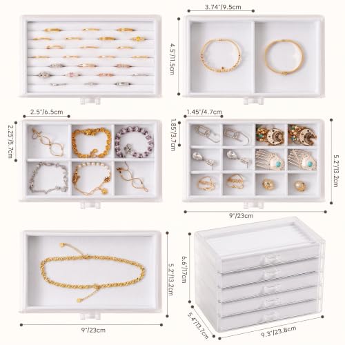 Frebeauty Acrylic Jewelry Box,5-Layer Jewelry Organizer with Drawers - color: White