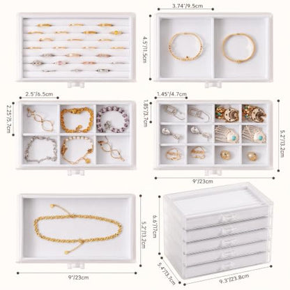 Frebeauty Acrylic Jewelry Box,5-Layer Jewelry Organizer with Drawers - color: White