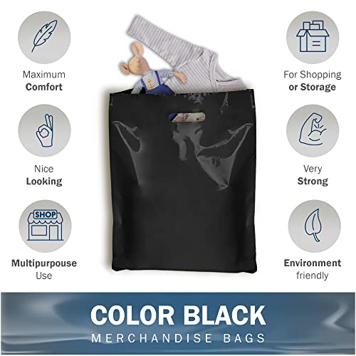 12x18 Black Plastic Bags, Medium, Glossy Finish, 2 Mil Thick, 100 Pack