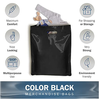 12x18 Black Plastic Bags, Medium, Glossy Finish, 2 Mil Thick, 100 Pack