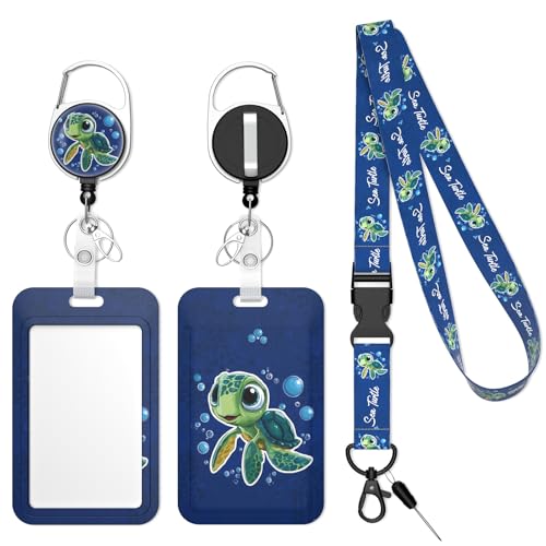 Retractable Badge Holder with Detachable Lanyard, Cute Turtle - color: Cute Turtle