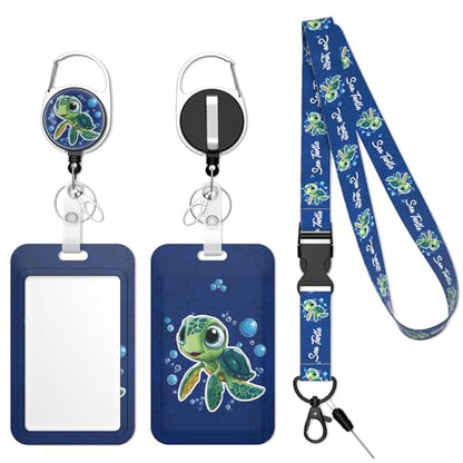 Retractable Badge Holder with Detachable Lanyard, Cute Turtle - color: Cute Turtle