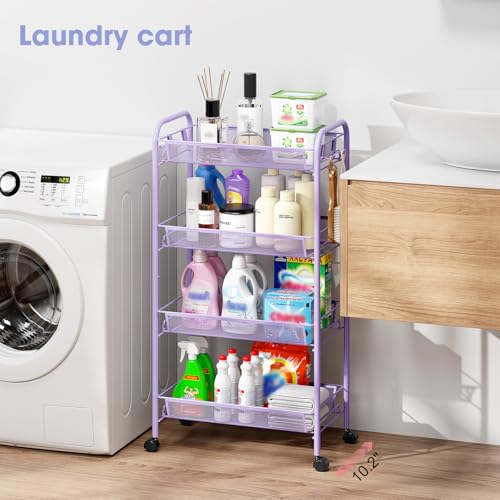 TOOLF 4 Tier Rolling Cart, Metal Utility Storage Cart with Wheels, Purple - color: Purple, size: 4-Tier