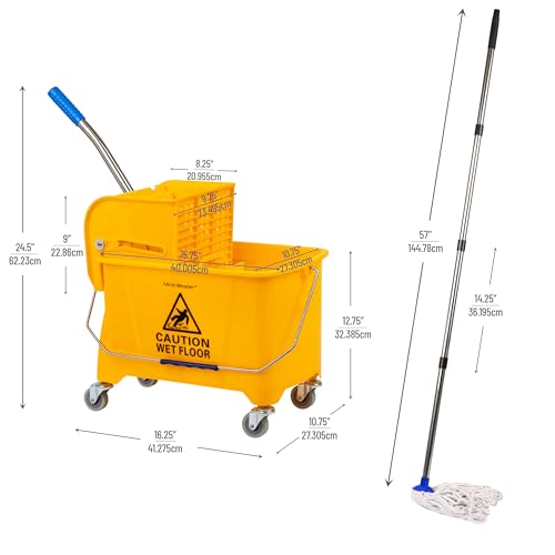 Mind Reader Mop and Bucket Set with Wringer, Mop Included, 5.5 Gallon Cleaning System with Wheels, Upward Press Wringer, Small Mop Compatible - size: Mop and Mop Bucket