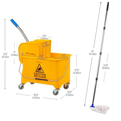 Mind Reader Mop and Bucket Set with Wringer, Mop Included, 5.5 Gallon Cleaning System with Wheels, Upward Press Wringer, Small Mop Compatible - size: Mop and Mop Bucket