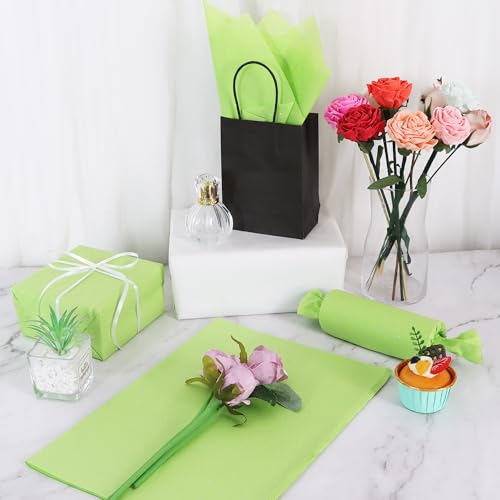 BEISHIDA 50 Sheets Green Glitter Tissue Paper Bulk, Glitter Tissue Wrapping Paper for Gift Bags, 14 x 20 Inch Gift Wrap for Birthday Wedding Graduation DIY Crafts Holiday Flowers - color: lightgreen