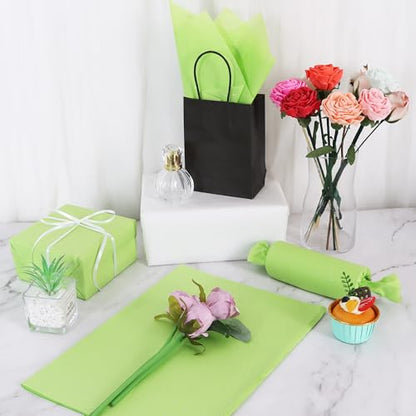 BEISHIDA 50 Sheets Green Glitter Tissue Paper Bulk, Glitter Tissue Wrapping Paper for Gift Bags, 14 x 20 Inch Gift Wrap for Birthday Wedding Graduation DIY Crafts Holiday Flowers - color: lightgreen