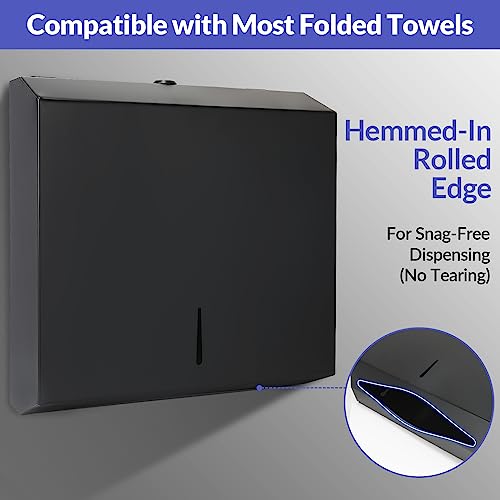 Stardrix Paper Towel Dispenser Wall Mount, Matte Black Stainless Steel Commercial Paper Towel Holder with Lock, Large Capacity 250 C Fold/300 Multifold Towels (Pack of 2) - color: Black, size: 250 C Fold/300 Multi-Fold with Lock (Pack of 2)
