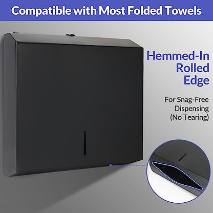 Stardrix Paper Towel Dispenser Wall Mount, Matte Black Stainless Steel Commercial Paper Towel Holder with Lock, Large Capacity 250 C Fold/300 Multifold Towels (Pack of 2) - color: Black, size: 250 C Fold/300 Multi-Fold with Lock (Pack of 2)