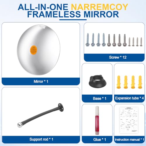 12" Frameless Convex Mirror with 360° Adjustable View - size: 12IN X
