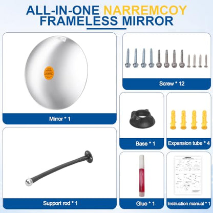 12" Frameless Convex Mirror with 360° Adjustable View - size: 12IN X