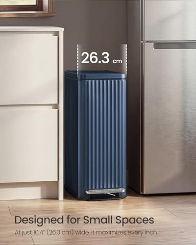 SONGMICS Trash Can, 13 Gallon (50 L) Slim, Stainless Steel, with Lid, Pedal - color: Midnight Blue, size: 13 Gallon (Slim)