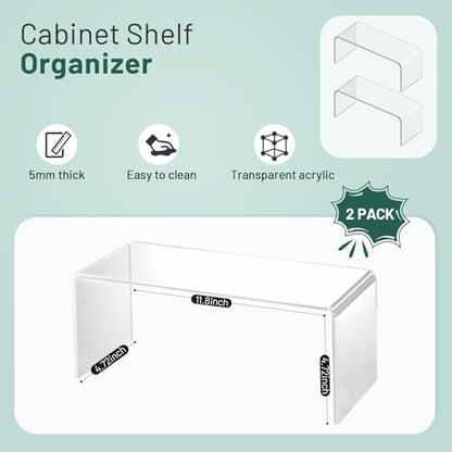 Clear Cabinet Shelf Organizers, 2 Pack Shelf Risers Kitchen Cabinets, Spice Rack for Dishes, Soda Cans and Cup（11.8 x 4.72 x 4.72 Inch） - size: 2 Pack