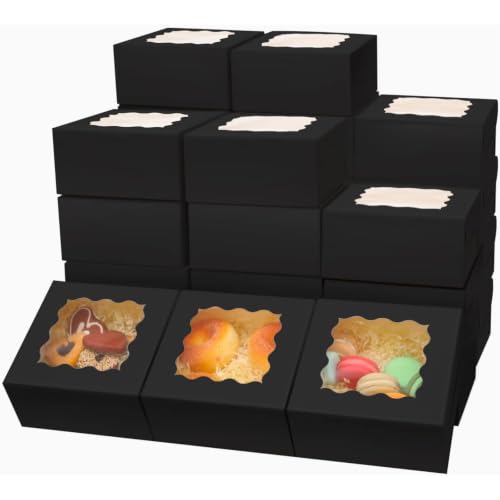 Bakepacker Black Bakery Boxes with Window 6x6x3 inches 60-Packs - color: Black, size: 6"*6"*3" / 60 Pcs