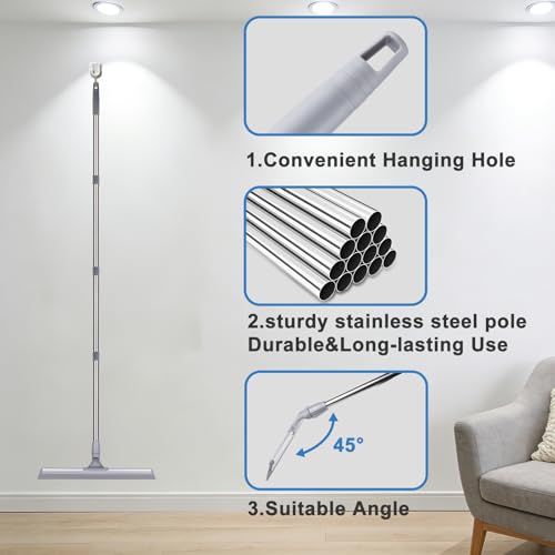 17.3" Floor Squeegee，Squeegee Broom for Floor with 62" Long Handle, Shower Squeegee for Tile Shower Walls,Garage, Deck, Bathroom, Glass,Window, Concrete Floor - size: 17.3"