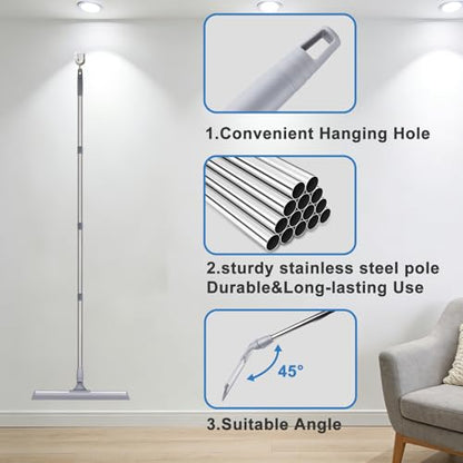 17.3" Floor Squeegee，Squeegee Broom for Floor with 62" Long Handle, Shower Squeegee for Tile Shower Walls,Garage, Deck, Bathroom, Glass,Window, Concrete Floor - size: 17.3"