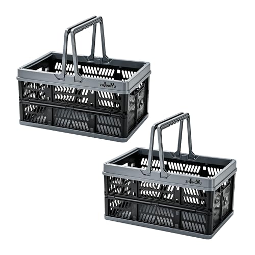 Small Plastic Baskets Black,Pack-2 Plastic baskets for organizing,collapsible shopping basket,foldable crate with Handles,collapsible storage crate,car basket,for Kitchen,Bathroom,Medicine - color: 2*Black, size: 11.9"x8"x6.1"