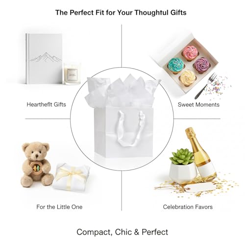 Papertide 24 Pack 8x8x8 inch White Square Gift Bags with Tissue Ppaper - color: White