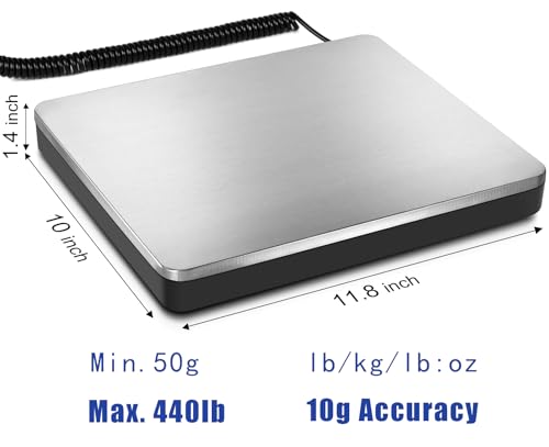 Fuzion Shipping Scale 440lb x 10g, Precision Postal Scale with Hold/Tare
