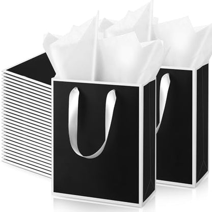 Yeaqee 50 Pcs Metallic Paepr Gift Bags Bulk with Handles,Black White - color: Black White